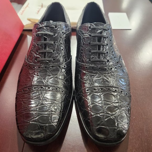 SALVATORE FERRAGAMO Black Crocodile Leather Derby (Black) - Picture 4 of 9